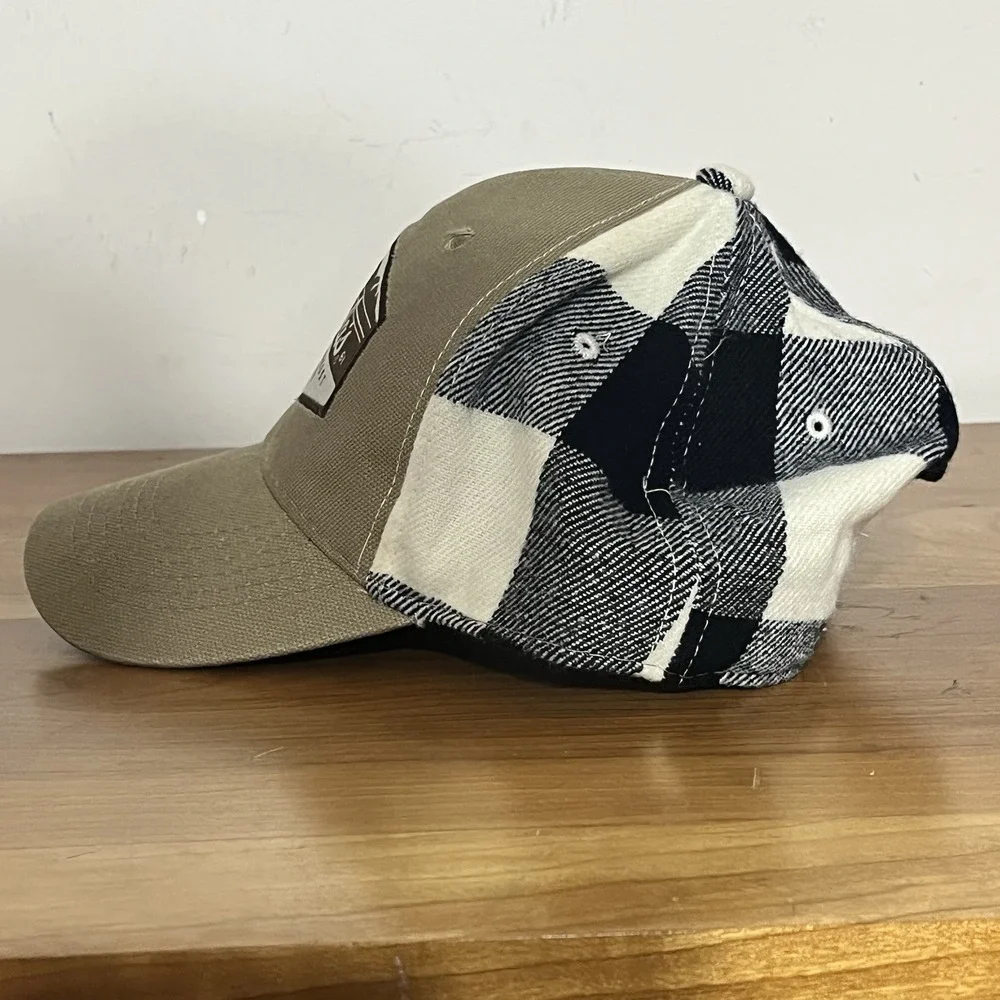 Cabela's Outfitter Tan Black Buffalo Plaid Script SnapBack Cap Baseball‎ Hat
